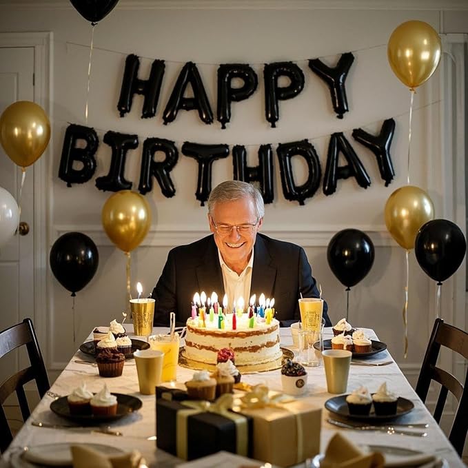 27 Pcs Black Gold Birthday Decorations, 3D Letters Black Happy Birthday Balloon - Image 6
