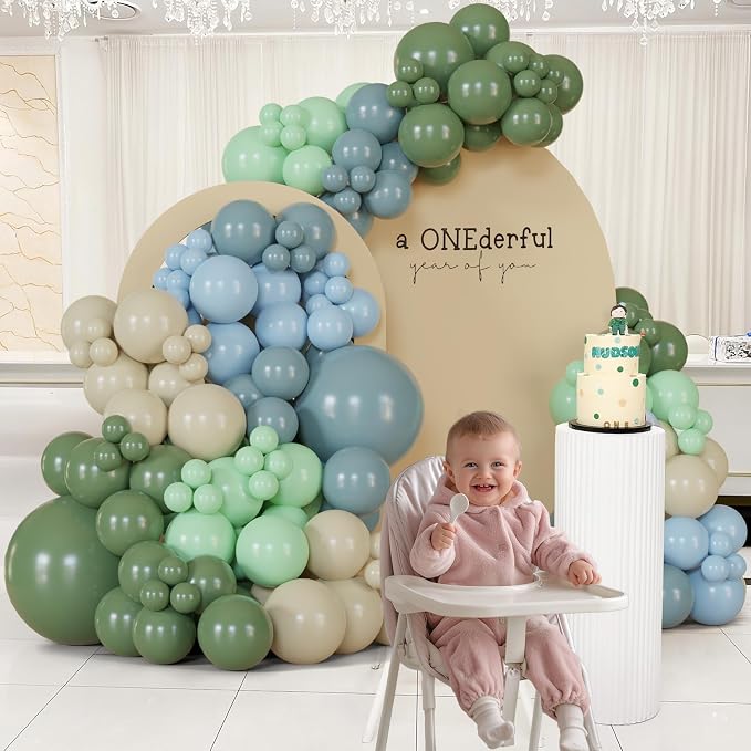 130Pcs Sage Green Dusty Blue Balloon Garland Arch Kit, - Image 5