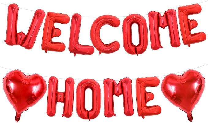 TONIFUL 16 Inch Red WELCOME HOME Foil Balloons Banner Letter Decorations | by TONIFUL
