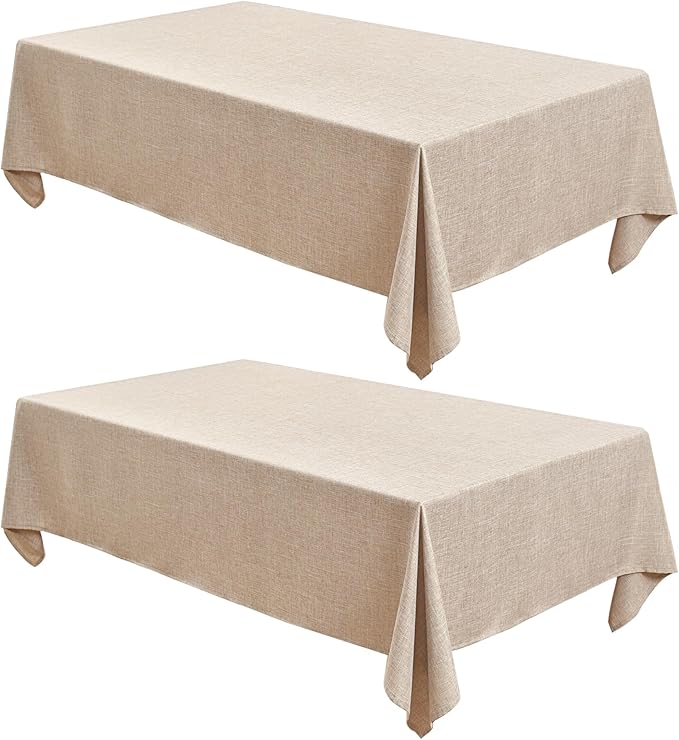 Fitable Faux Linen Beige Table Clothes Rectangle 60 x 144 Inch - 2 Pack Neutral Tablecloths for 10 Foot Tables, Faux Burlap Kitchen Table Covers for Dining, Party, Farmhouse, Banquet, Buffet