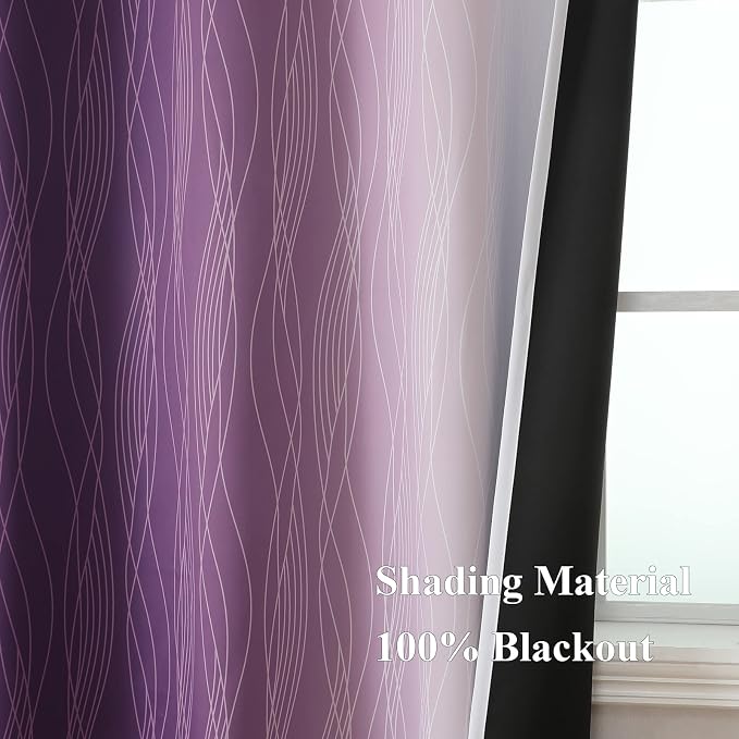 Estelar Textiler Purple and Greyish White Blackout Curtains 96 Inches Long - Image 5
