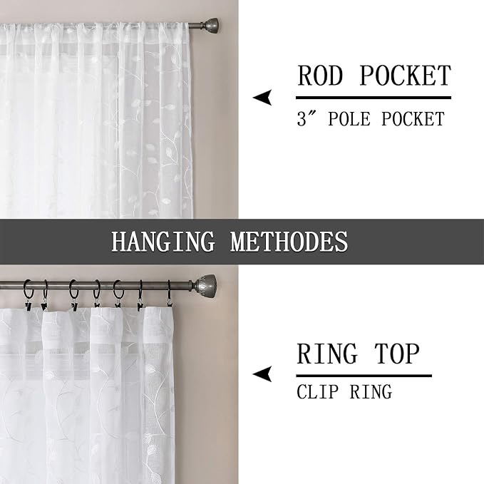 Tollpiz Leaves Short Sheer Curtain White Leaf Embroidery Living Room Curtains - Image 5