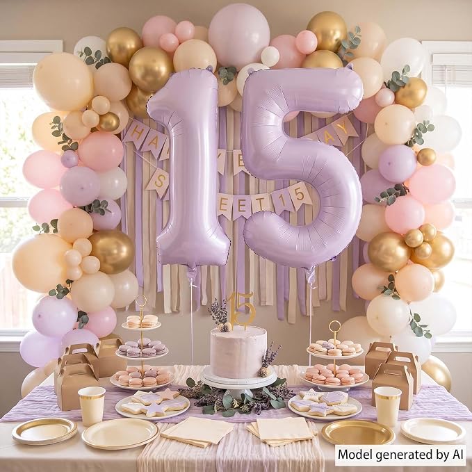 Cream Purple Number 15 Balloon 40 Inch, Foil Numeral - Image 3