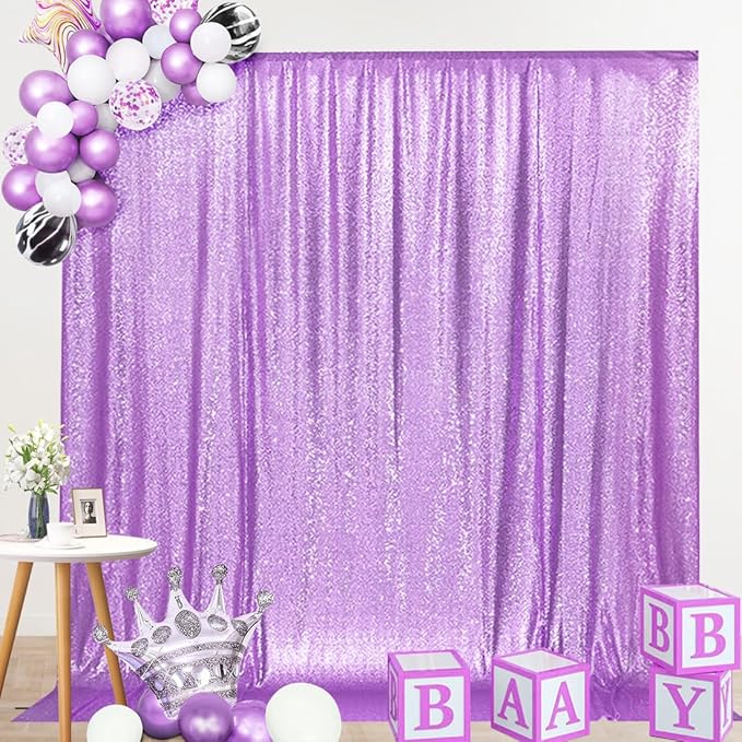 SquarePie Sequin Backdrop Curtain Not See Through Thick Glitter Background for Party 6FT x 6FT Lavender