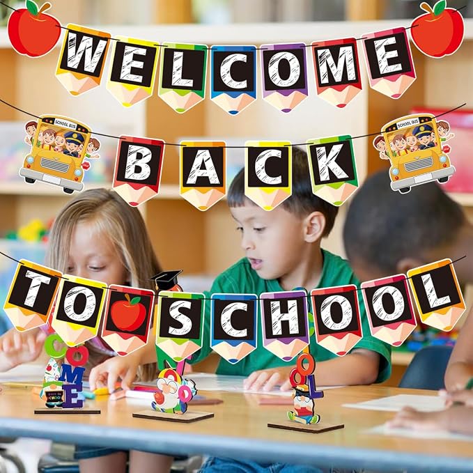 Welcome Back to School Decorations Banner Welcome Pencil Apple Decor Happy - Image 4