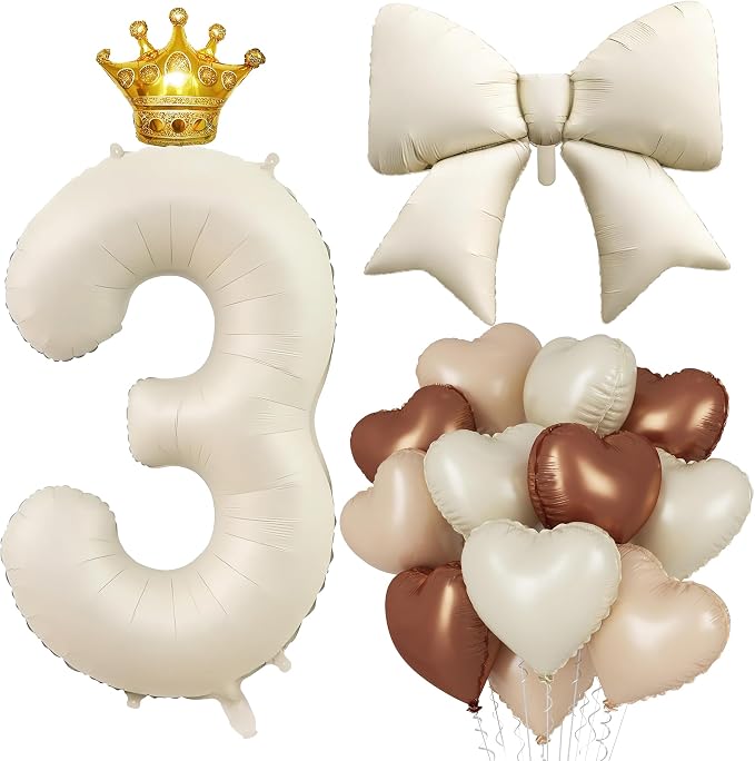 3rd Birthday Decorations for Girl Boy, Cream Number 3 Balloon by LILYZHENG