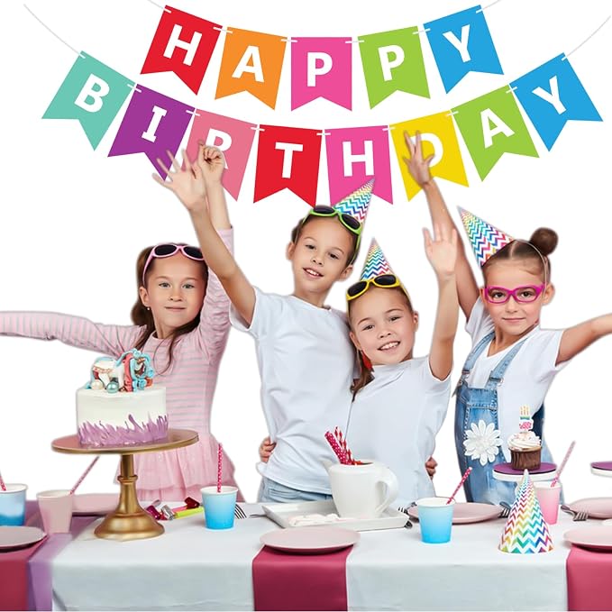 Fecedy Colorful Happy Birthday Banner Bunting Pre-Strung No DIY - Image 3