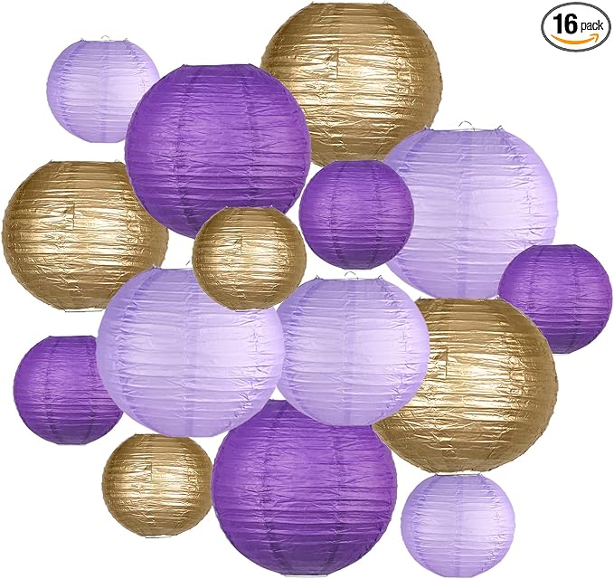 15-Pack Purple Gold Paper Lanterns, Rapunzel Birthday Decorations | 6, 8 & by KAXIXI