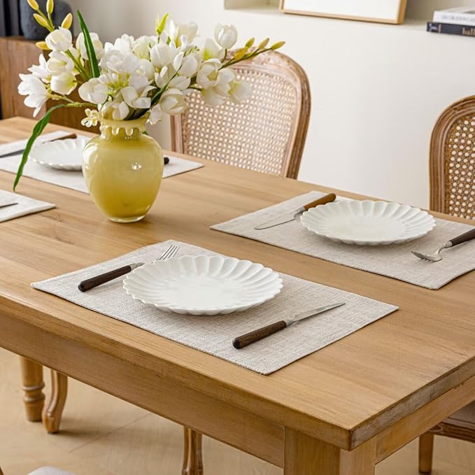 Placemats Set of 4, Bilayer Thickened Linen Place Mats Heat Resistant Machine - Image 4
