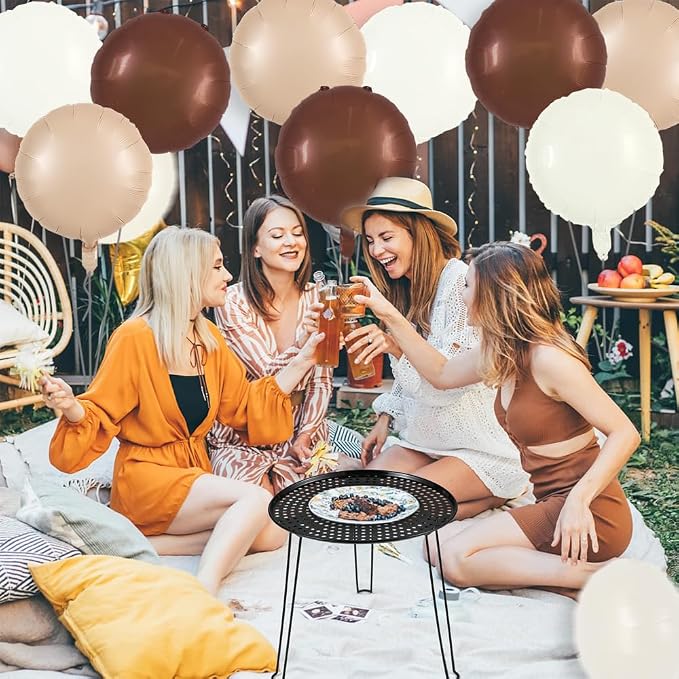 TONIFUL 30Pcs 18 Inch Large Cream White Round Shape Foil Balloons Big Brown - Image 6