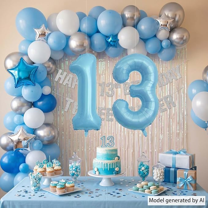 Pearlescent Blue Number 13 Balloon 40 Inch, Large Light Blue Foil 13th Birthday - Image 6