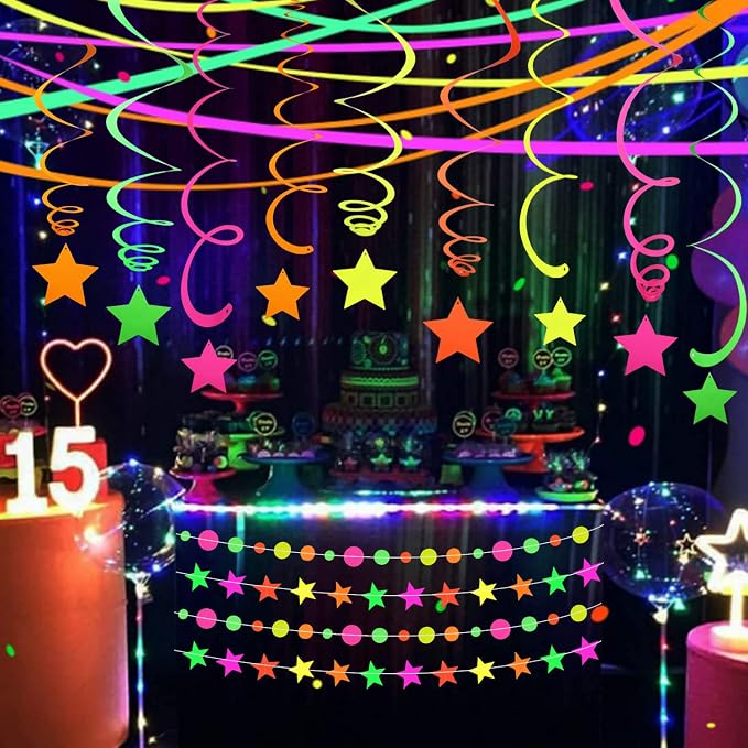530feet UV Paper Neon Garland Neon Streamers Glow in The Dark Glow Party - Image 2