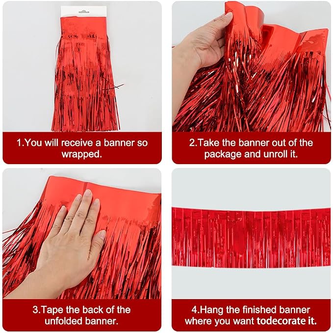 BEISHIDA Red Fringe Garland Banner 3Pack 30ft Wall Tinsel Foil Streamers | - Image 3