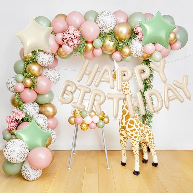 29PC Cream Pink Leopard Happy Birthday Balloon Banner, 16Inch 3D Aluminum - Image 4