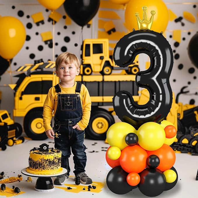 Black Number 3 Balloon 40 Inch Construction Number Three Foil Balloons Tower - Image 3