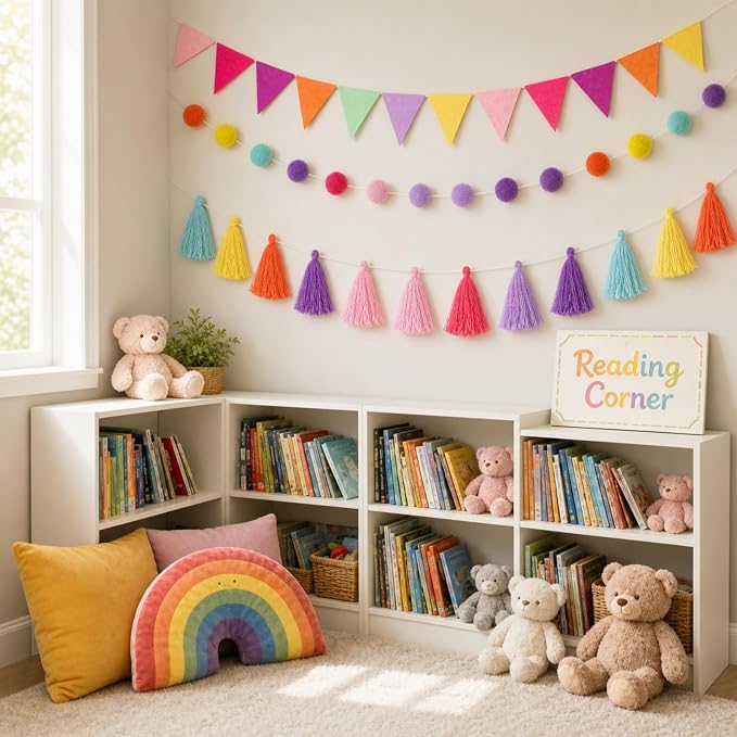Irenare 9.8 ft Pom Pom Garland for Classroom Felt Rainbow Garland Back to - Image 2