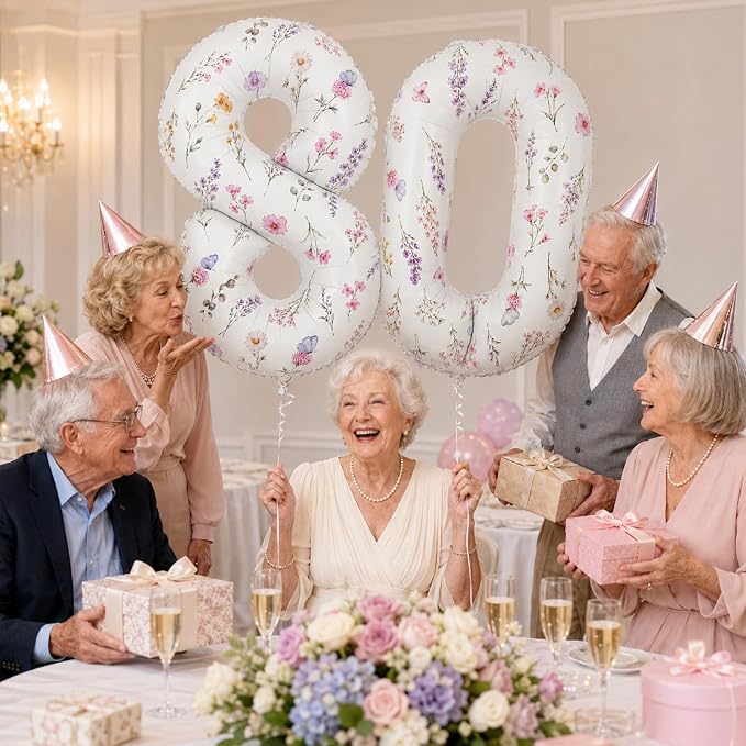Wildflower Number 80 Balloon for Flower 80th Birthday Party Decorations | 40'' - Image 4