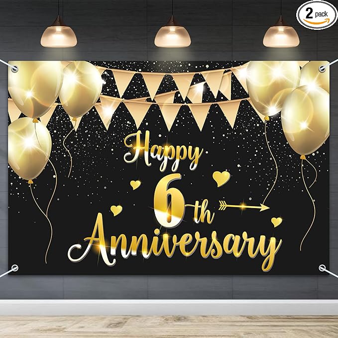 HAMIGAR 6x4ft Happy 6th Anniversary Banner Backdrop by HAMIGAR