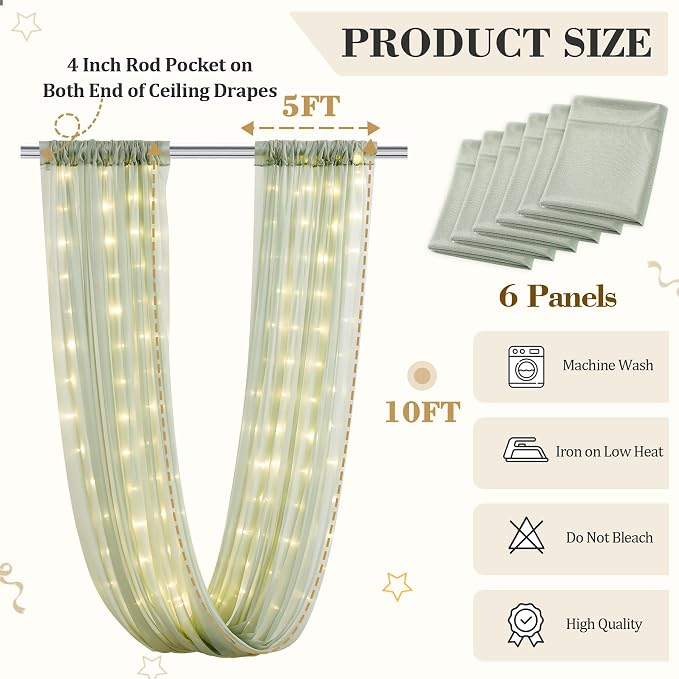 6 Panels Green Ceiling Curtains - Image 2