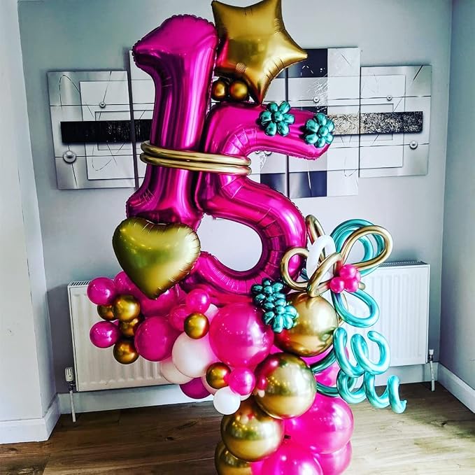 Hot Pink 15 Balloon Numbers, 40 Inch, 15th or 51st Birthday, Aluminum Mylar Foil - Image 3