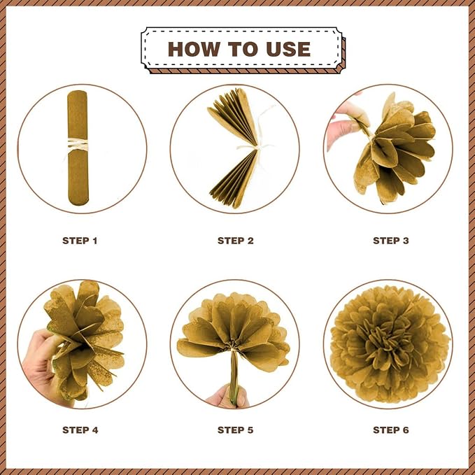 Gold White Party Decorations, Pompoms Flowers - Image 4