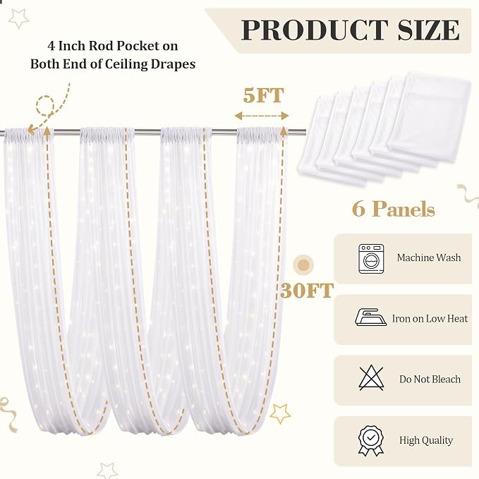 6 Panels White Ceiling Curtains - Image 2