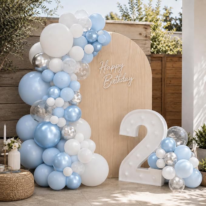 Blue and White Balloons, 12 Inch Baby Pastel Light Blue White Metallic Silver - Image 6