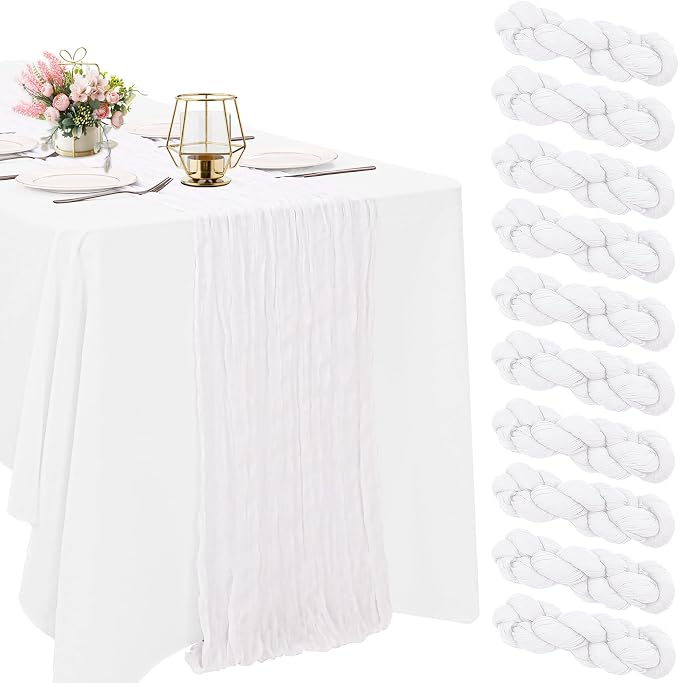 10 Pack White Cheesecloth Table Runner 10FT Boho Gauze Fabric Table Runner by HAISIWLKJ