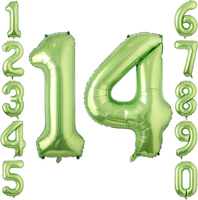 Shiny Metallic Light Green Foil Finish Number 14 Balloon, Botanical Themed by Unknown