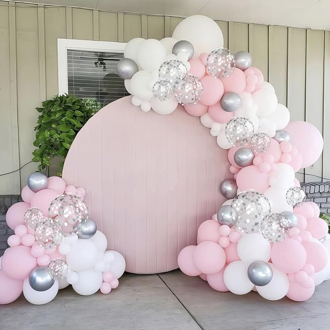 Pink and Silver Balloons, Pastel Pink White Balloon Metallic Silver White - Image 5
