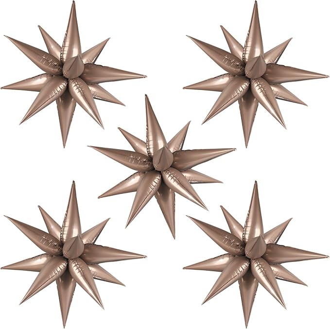 60 PCS Brown Star Balloons, 12 Point Spike Explosion Star Foil Balloons by Moukiween