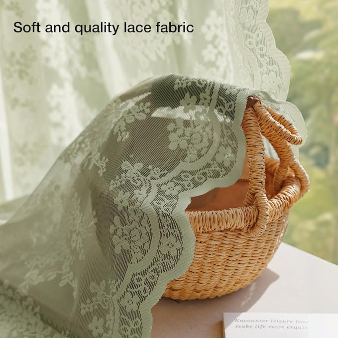 Anmao Vintage Lace Curtains 72 Inches Long 2 Panels Set, Romantic Elegant Light - Image 5