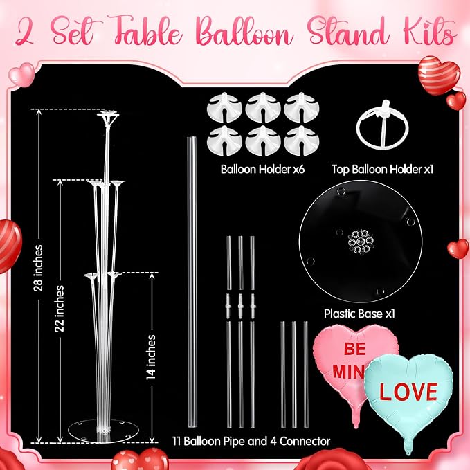 Seematn 2 Set Valentines Day Table Centerpiece Candy Pastel Heart Balloon Stand - Image 3