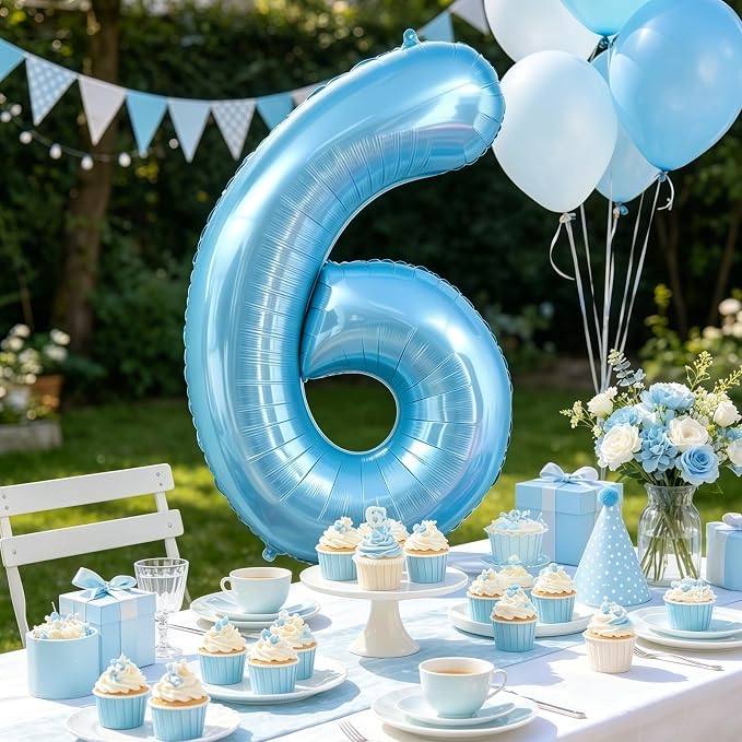 Pastel Blue 9 Balloon Number, Light Blue 9 Balloons - Image 6