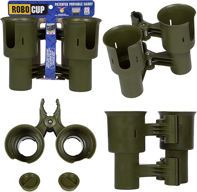 Patented Clamp On Boat Cup Holder |Multifunction Dual Drink Caddy by RoboCup