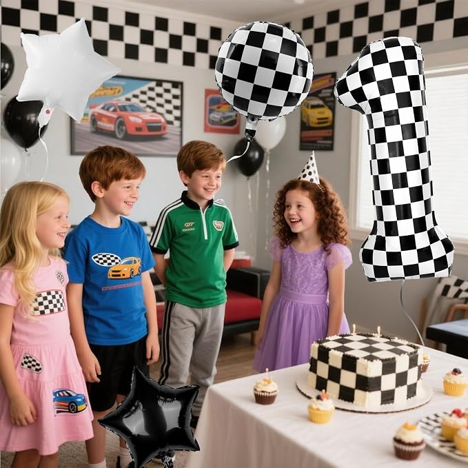 40 Inch Checkered Number Balloons 1 Black and White Foil Balloon - Image 6