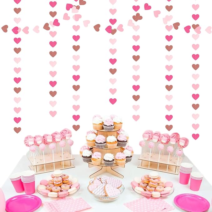 Light-Pink Rose-Gold Valentines Party-Decorations Heart-Garland - 52ft Red - Image 5