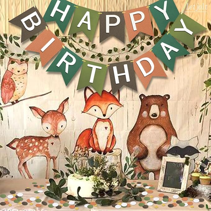 Letjolt Brown Happy Birthday Banner Handmade Tropical Theme 13pcs | Pre-Strung - Image 5