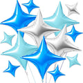 TONIFUL 30 Pcs Four Pointed Star Balloon 26In&10In Silver Blue Foil Balloon | by TONIFUL