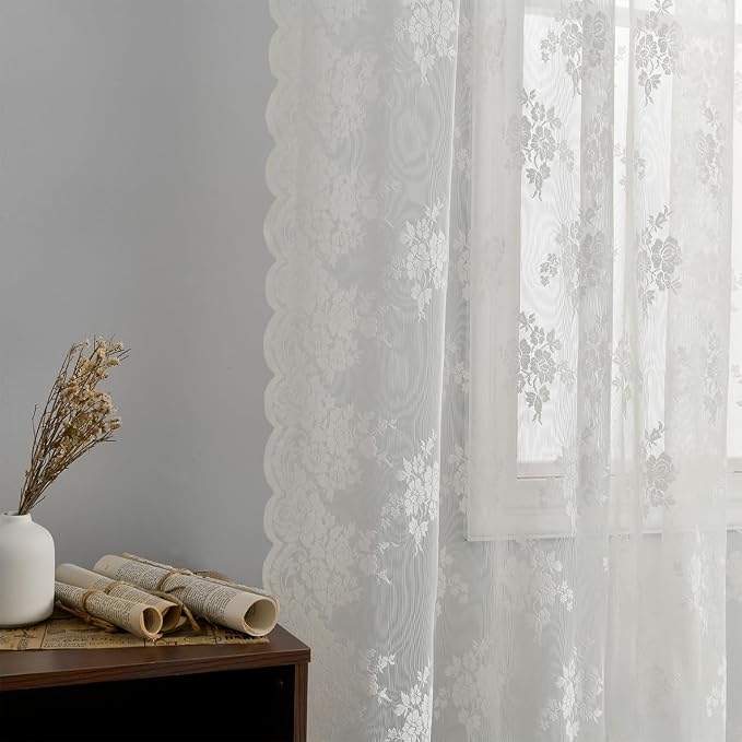Kotile Ivory Sheer Lace Curtains - Image 5