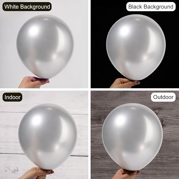 Ouddy Party 129Pcs Metallic Silver Balloons Different Sizes 18 12 10 5 Inch - Image 5