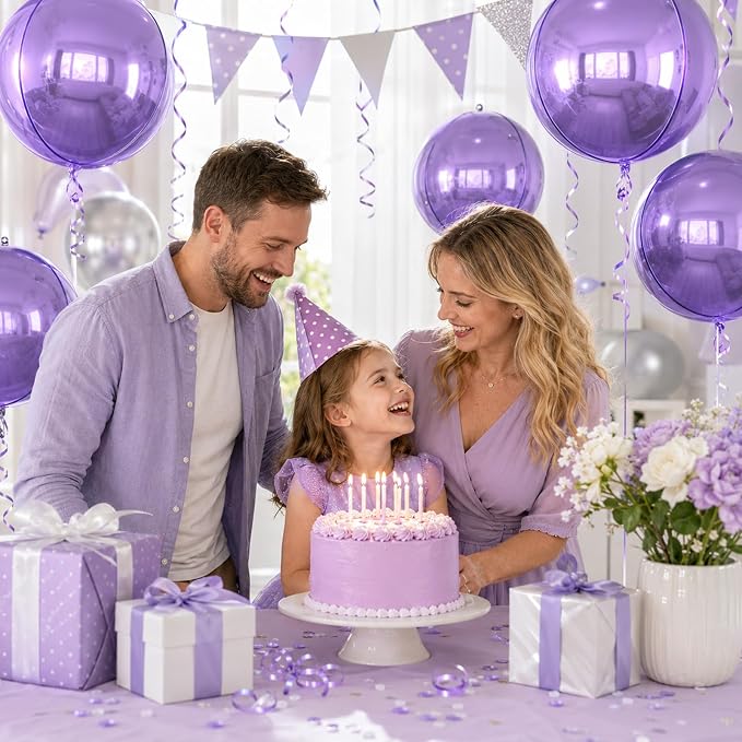 10Pcs Light Purple Round Foil Balloons, Metallic Light Purple Foil Baloon - Image 5