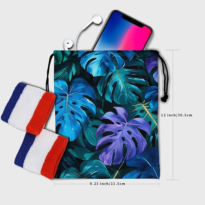 Giwawa Colorful Leaves Gymnastic Grip Bag Abstract Art Palm Leaf Athlete String - Image 6