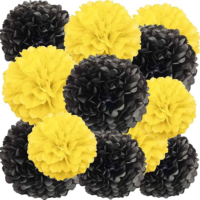 We Moment Black and Yellow Paper Pom Poms by We+Moment