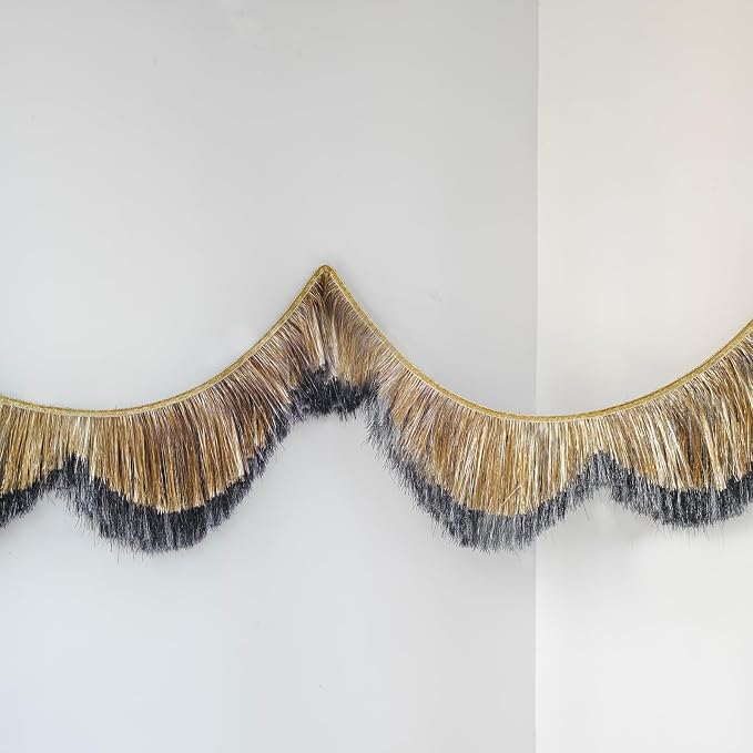 1 Pack Black & Gold Tinsel Fringe Banner 7FT Double-Layer Wavy Tassel Garland - Image 6