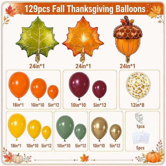 Fall Balloon Garland Arch Kit, Thanksgiving Burnt Orange Burgundy Balloons | - Image 3