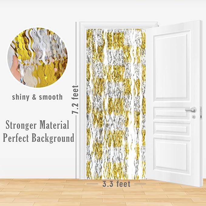 GOER Metallic Tinsel Foil Fringe Curtains Party Photo Backdrop Party Streamers - Image 4
