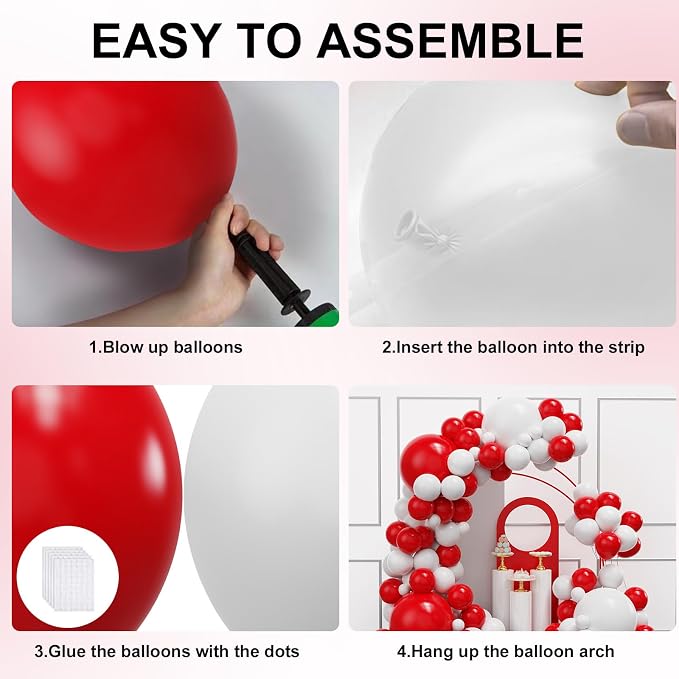YMSZ Red and White Balloons Arch Kit, Valentine's Day, Christmas Party - Image 3