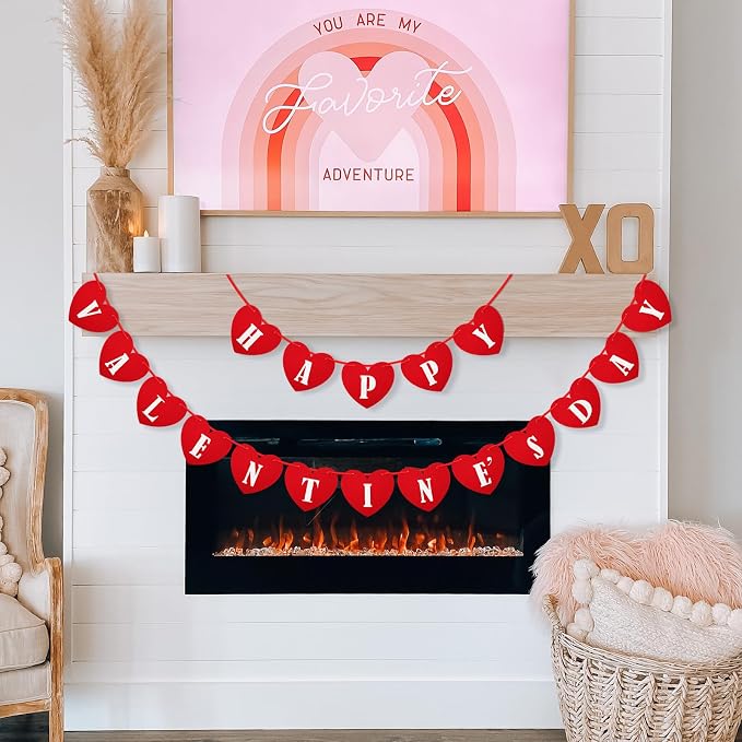 Pre-Strung Happy Valentines Day Felt Banner No DIY Valentines Day Banner | - Image 6