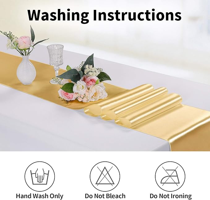 5-Pack Satin Table Runner Light Gold 12 x 108 inches Long, Table Runners - Image 6